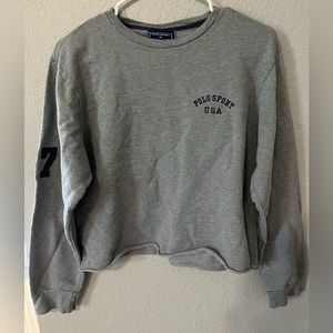 Polo Sport gray cropped sweatshirt with navy blue embroidery.  XL, but fits M